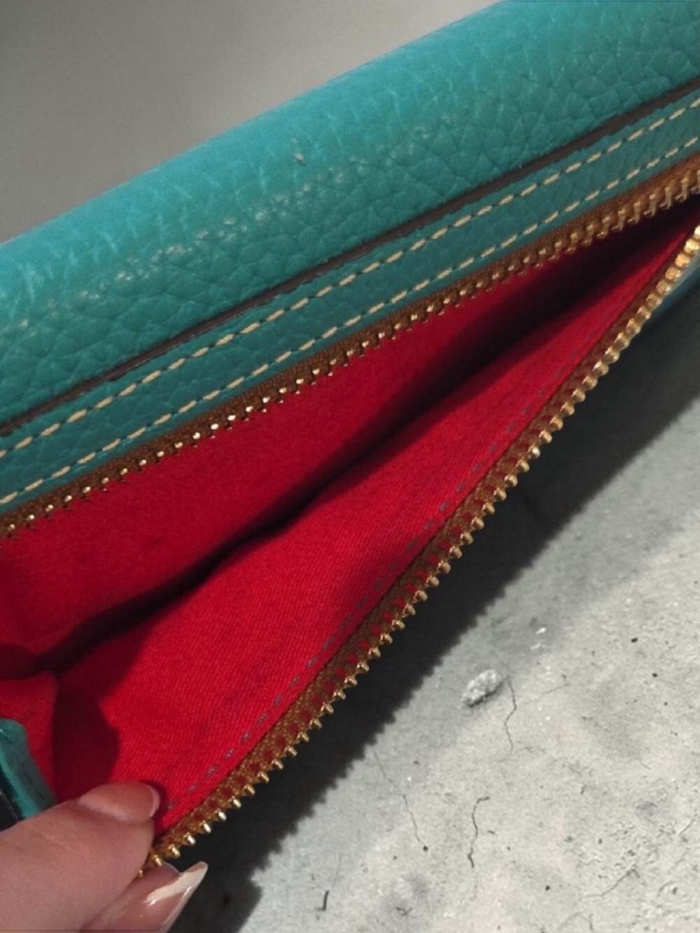Dooney & Bourke Teal Pebbled Leather Wallet with Brown Trim - Picture 5 of 5